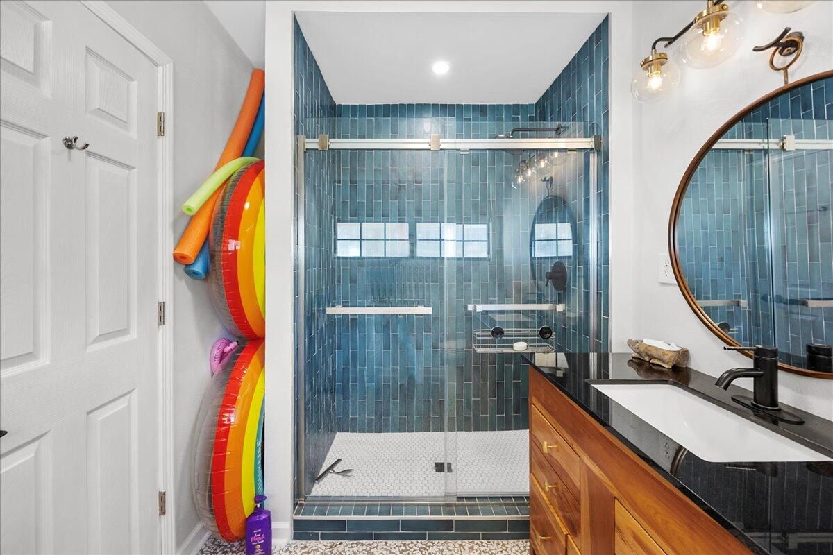 Bathroom, Glass Shower, Interior, Recessed Lighting