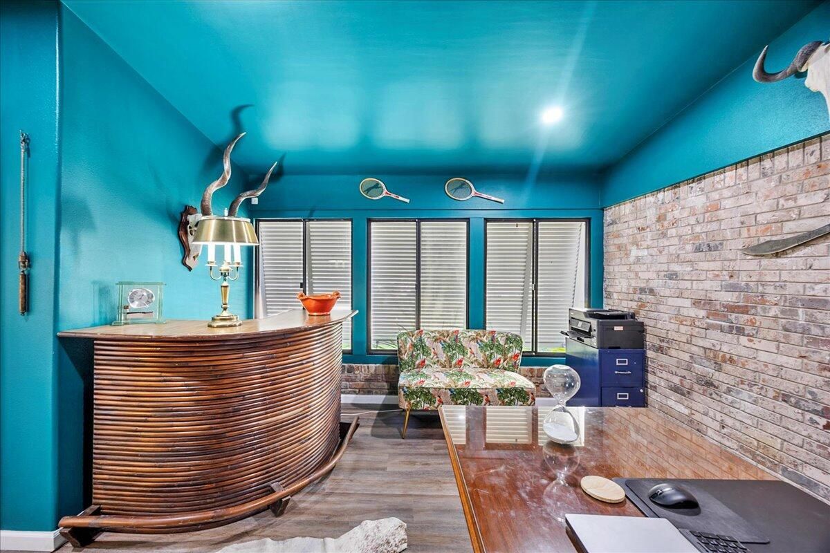 Interior, Recessed Lighting, Stone Walls, Wood Texture Flooring