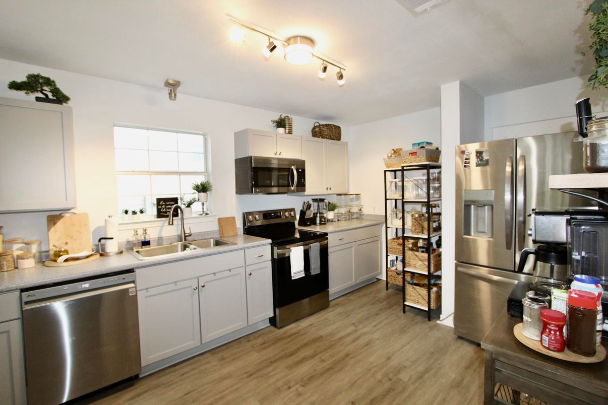 Interior, Kitchen, Stainless Steel Appliances, Wood Texture Flooring
