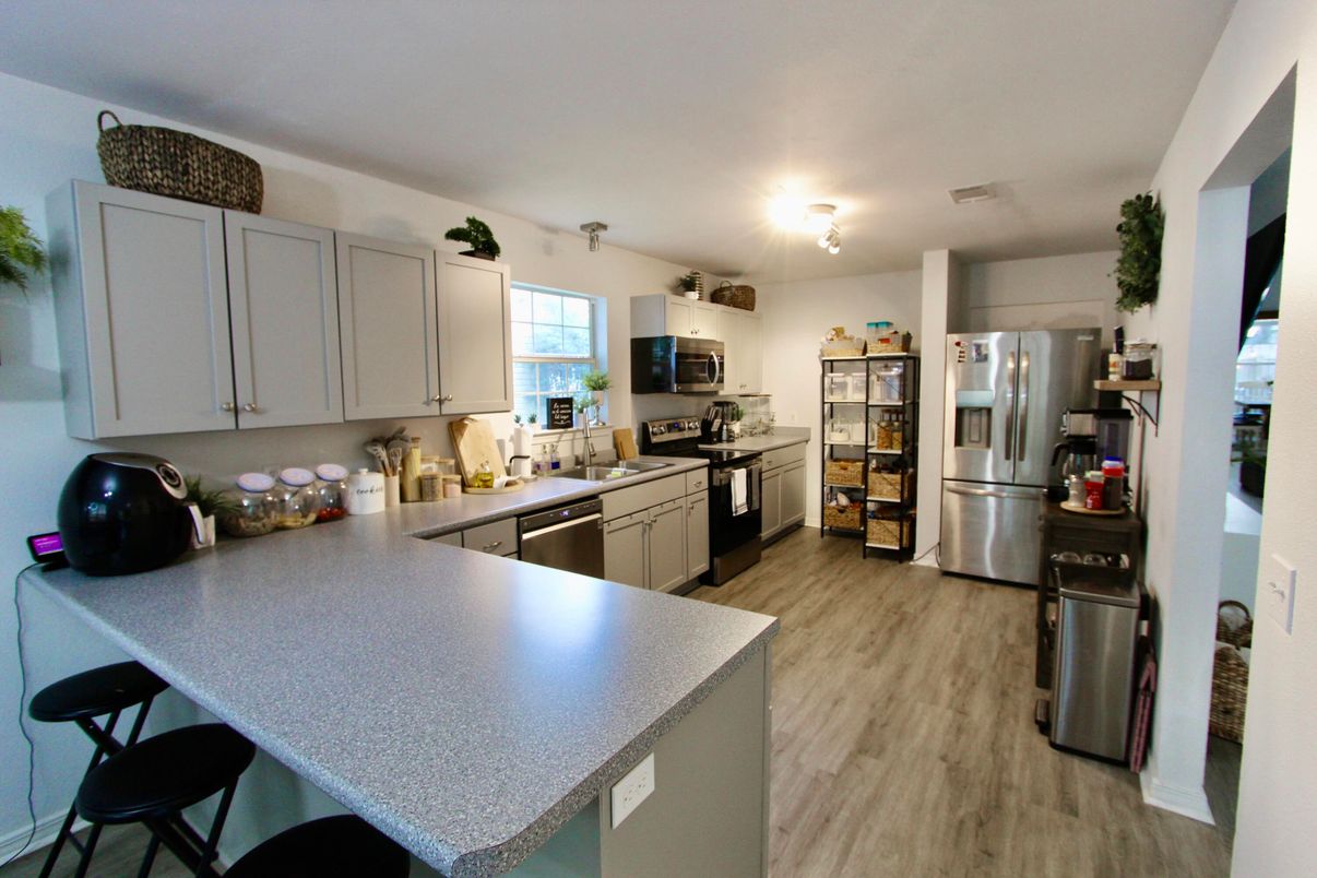 Interior, Kitchen, Stainless Steel Appliances, Wood Texture Flooring