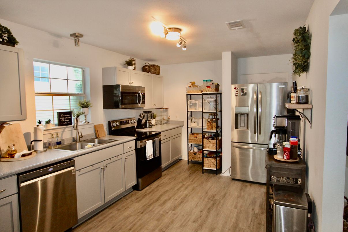 Interior, Kitchen, Stainless Steel Appliances, Wood Texture Flooring
