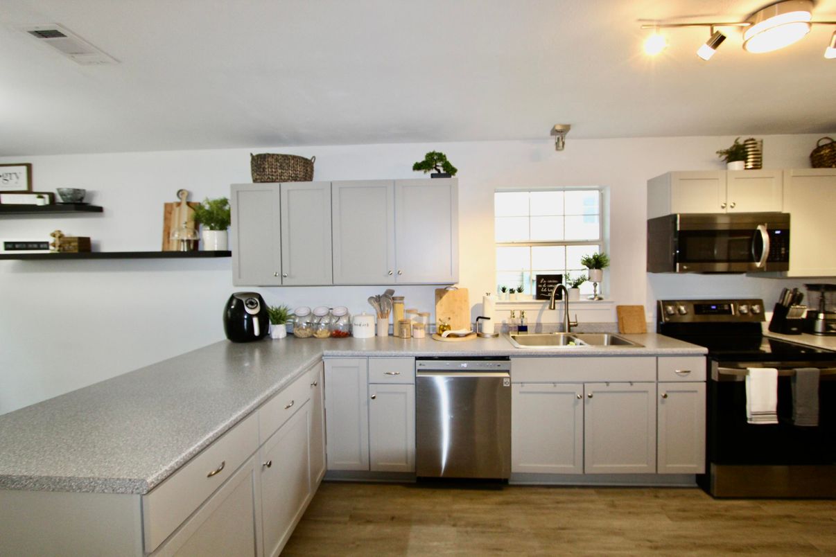 Interior, Kitchen, Stainless Steel Appliances, Wood Texture Flooring