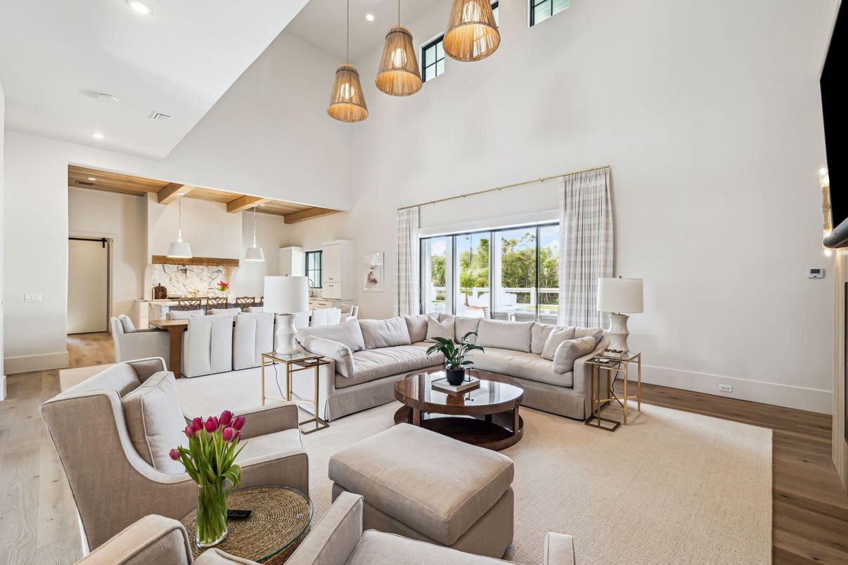 Interior, Kitchen, Living room, Pendant Lights, Recessed Lighting, Wood Texture Flooring