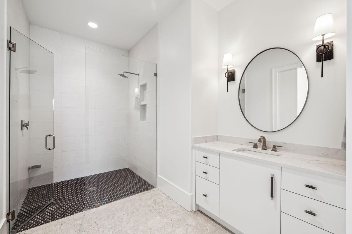 Bathroom, Glass Shower, Interior, Recessed Lighting