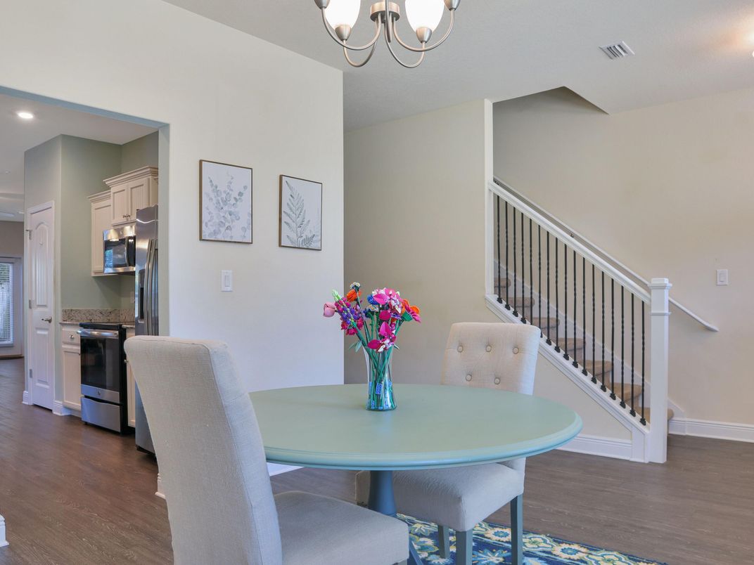 Dining room, Interior, Kitchen, Recessed Lighting, Wood Texture Flooring