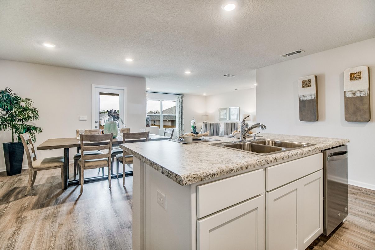 Dining room, Interior, Kitchen, Recessed Lighting, Wood Texture Flooring