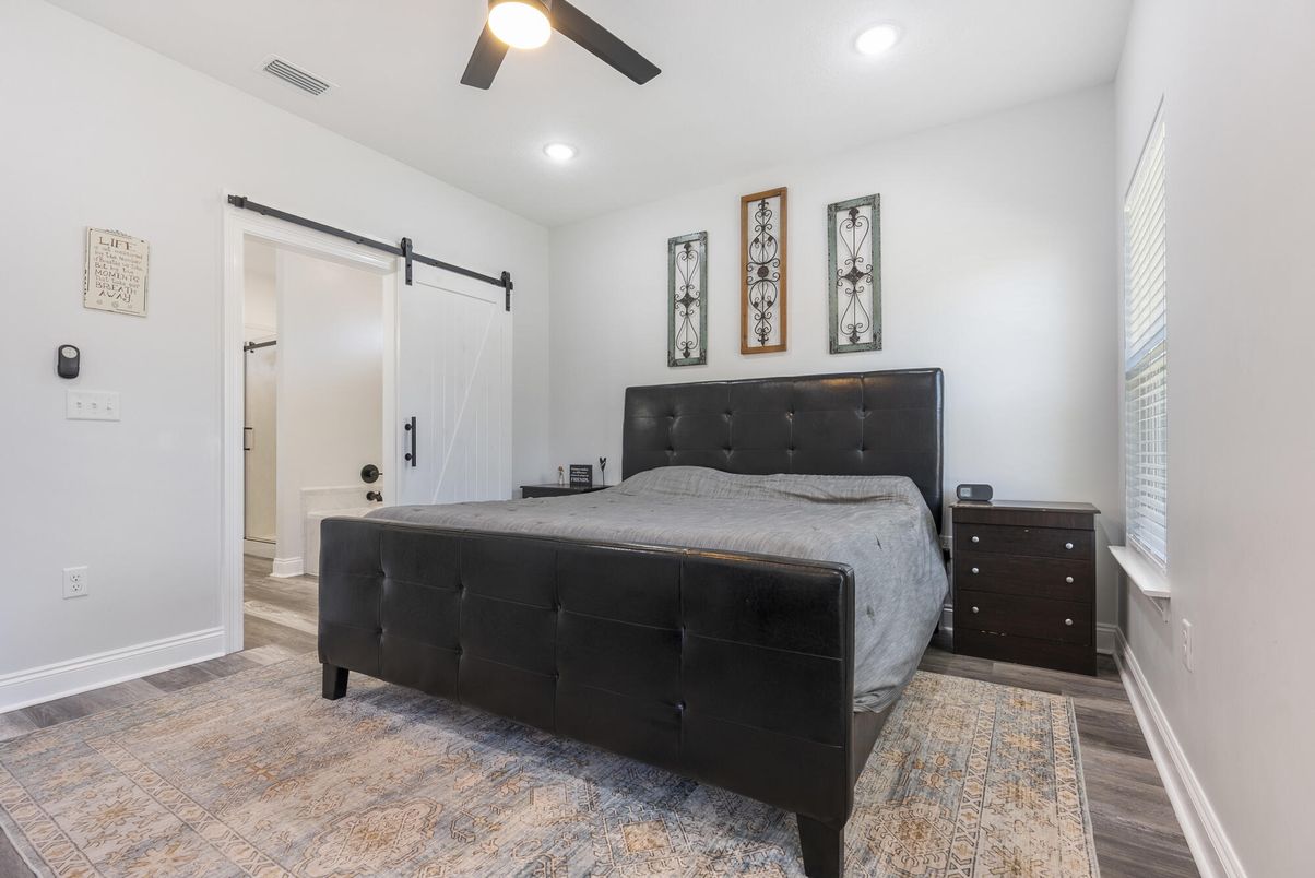 Bedroom, Interior, Recessed Lighting, Wood Texture Flooring