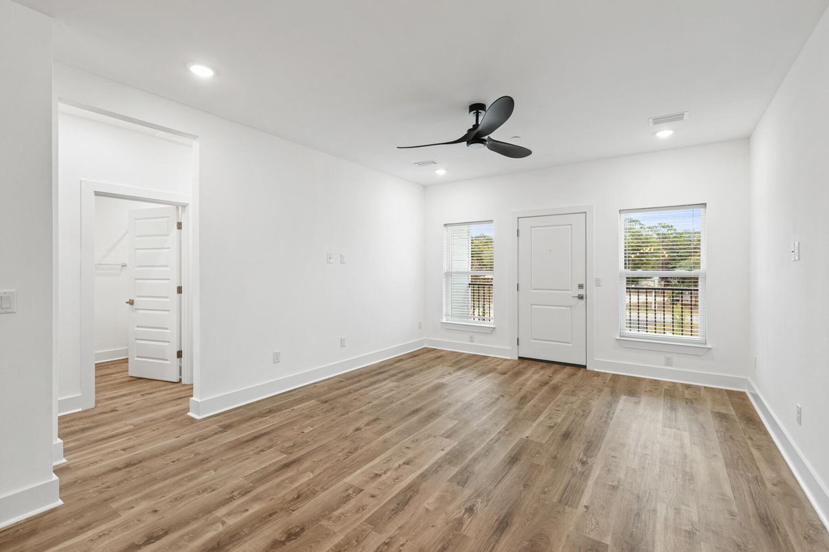 Empty room, Interior, Recessed Lighting, Wood Texture Flooring