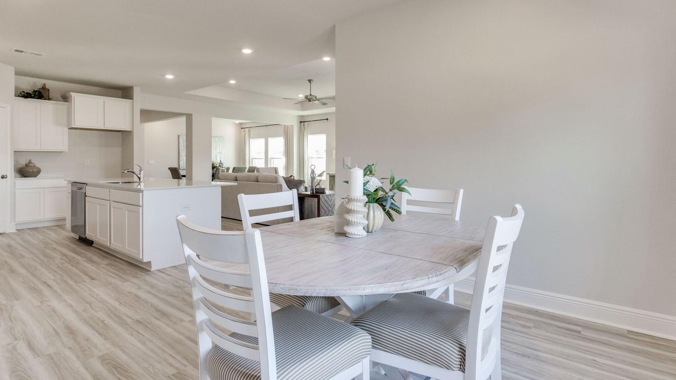 Dining room, Interior, Kitchen, Living room, Recessed Lighting, Wood Texture Flooring