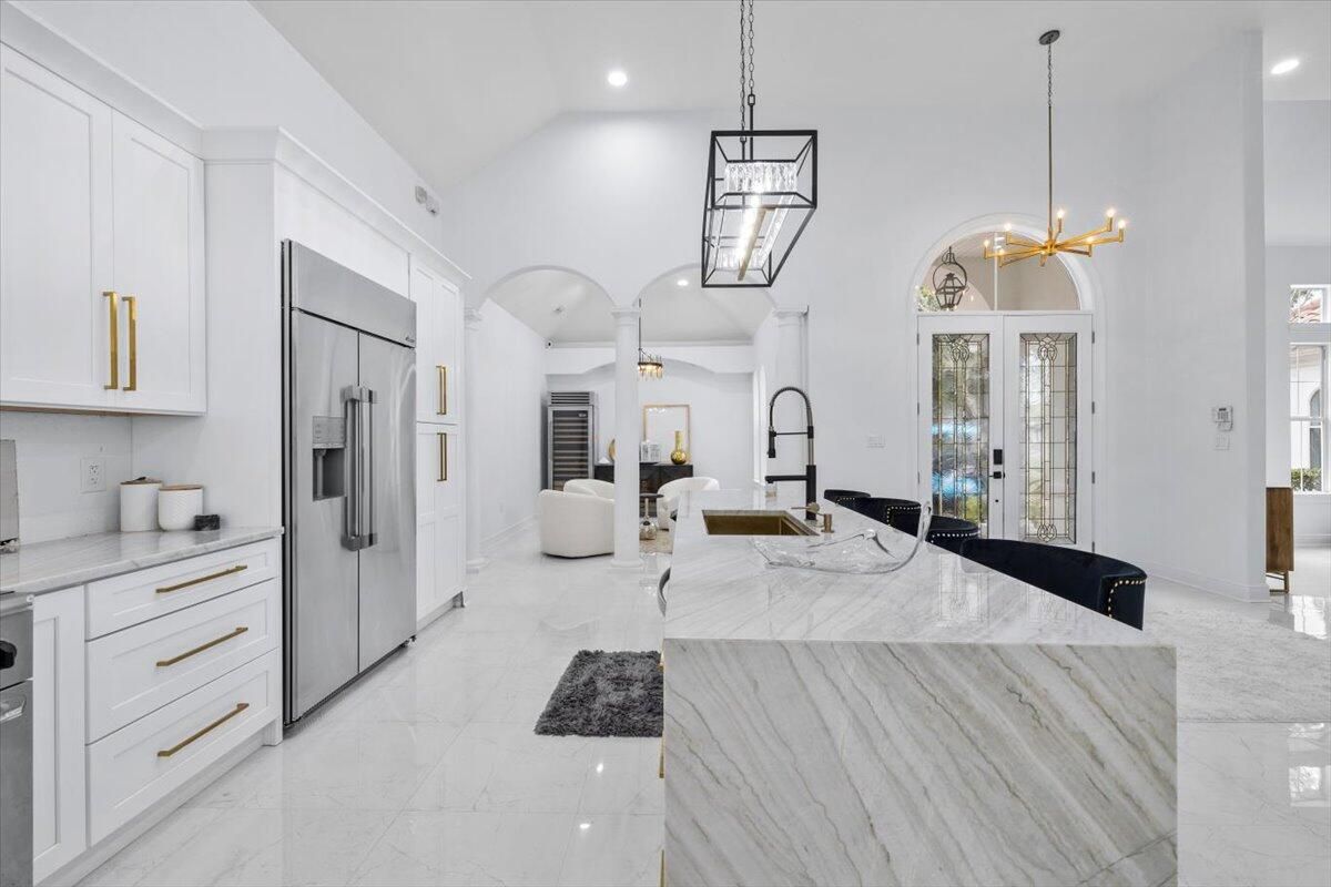 Interior, Kitchen, Marble, Pendant Lights, Recessed Lighting