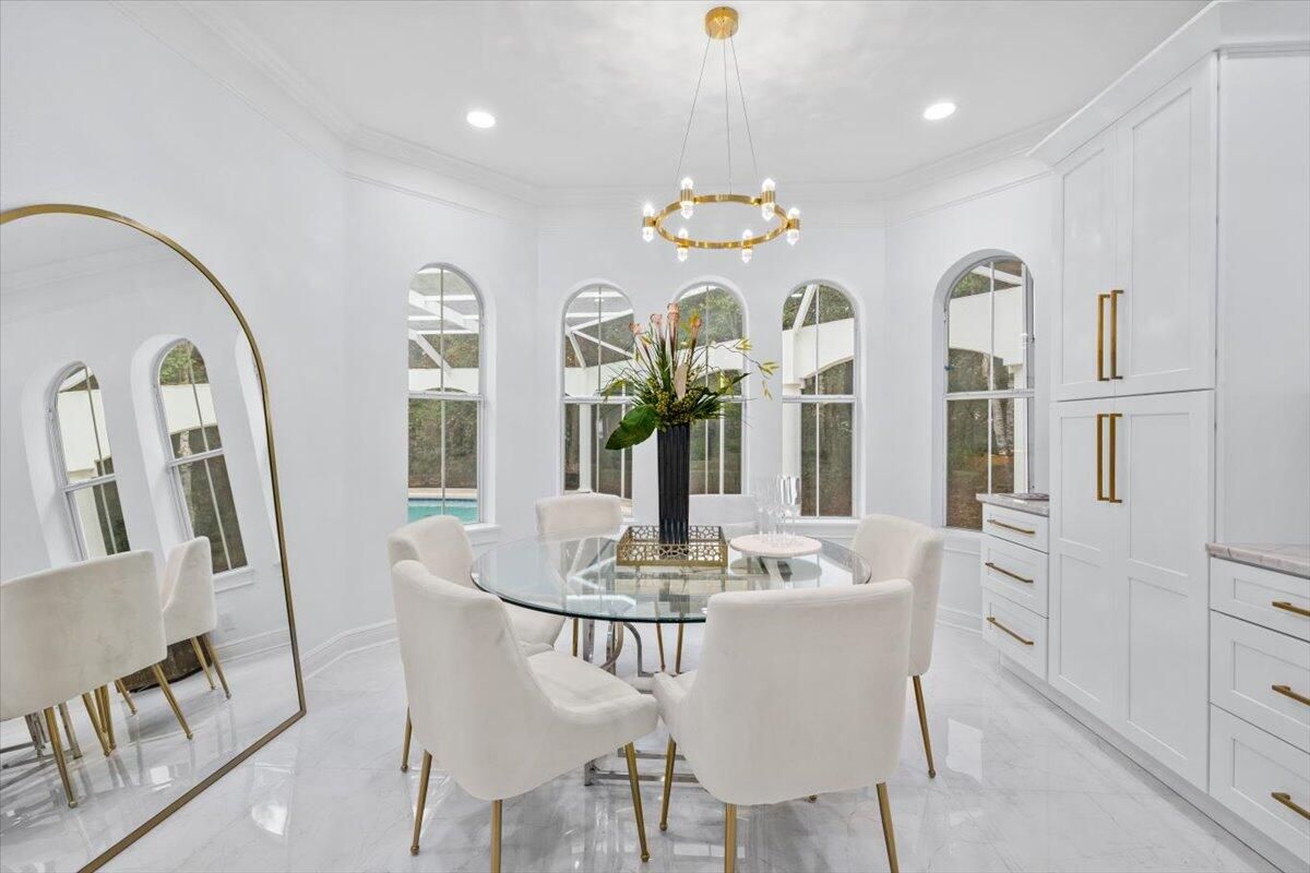 Dining room, Interior, Marble, Pendant Lights, Recessed Lighting