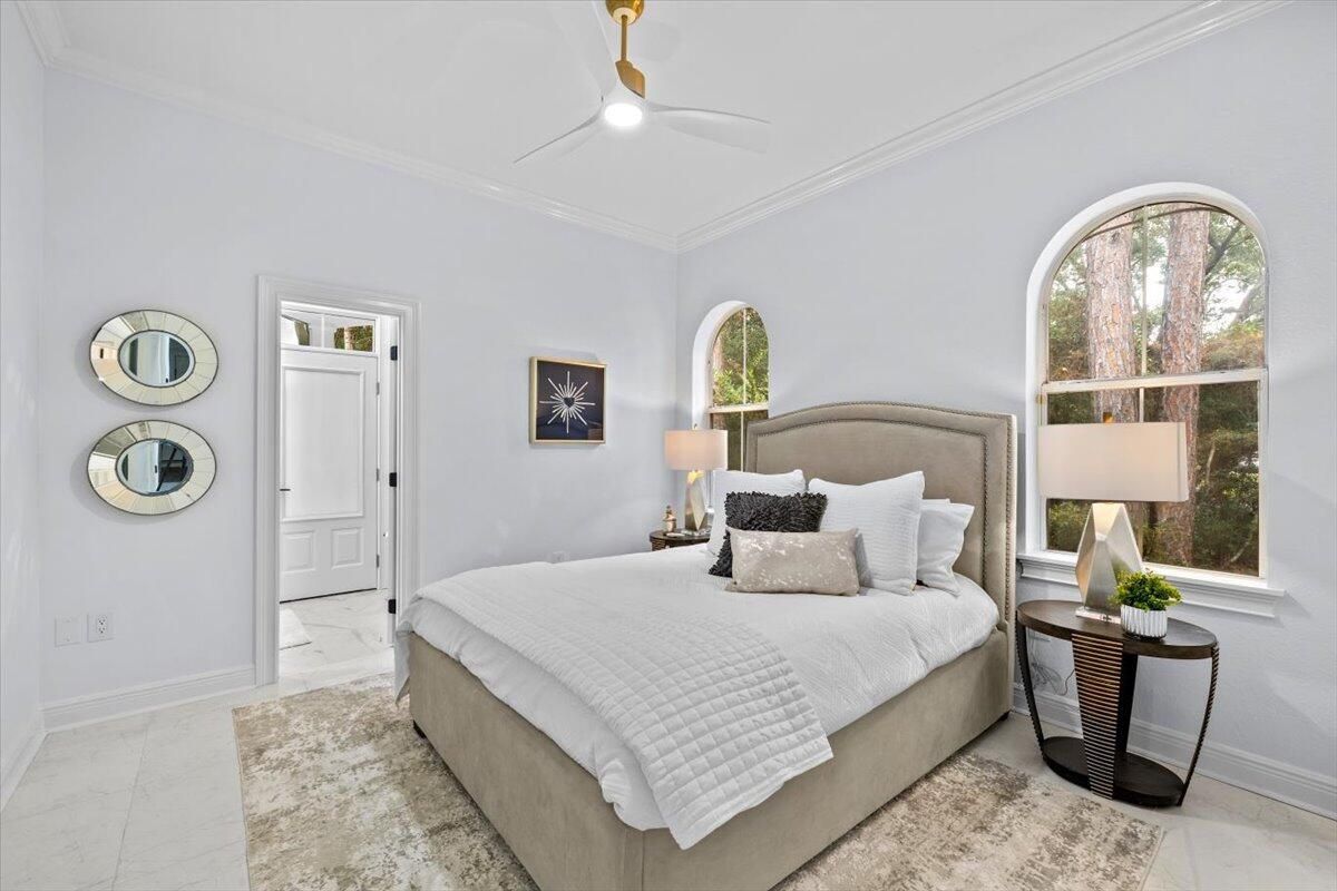 Bedroom, Interior, Marble, Recessed Lighting