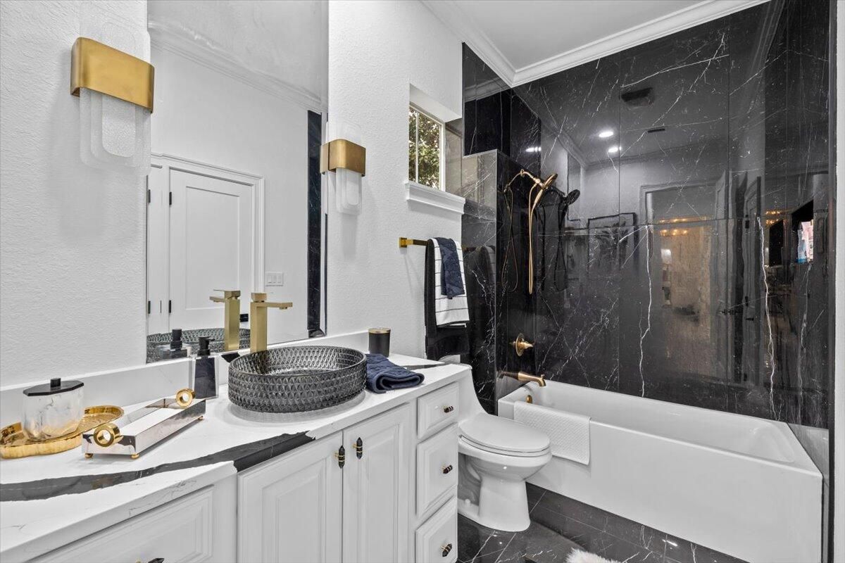Bathroom, Glass Shower, Interior, Marble, Marble Walls, Recessed Lighting