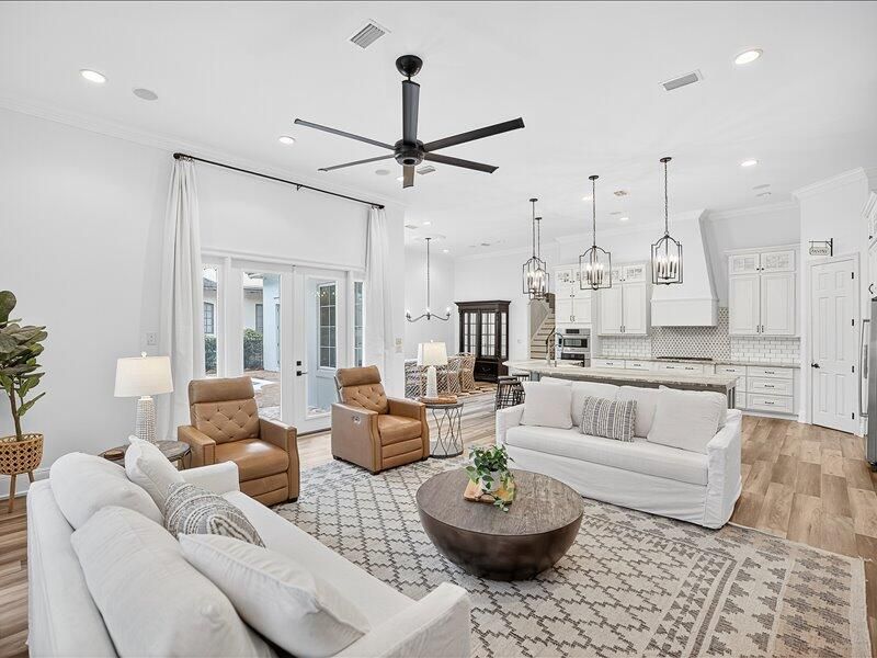 Interior, Kitchen, Living room, Pendant Lights, Recessed Lighting, Stainless Steel Appliances, Wood Texture Flooring