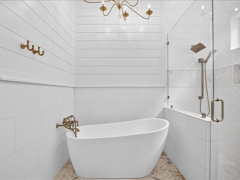 Bathroom, Free Standing Baths, Glass Shower, Interior, Marble Walls