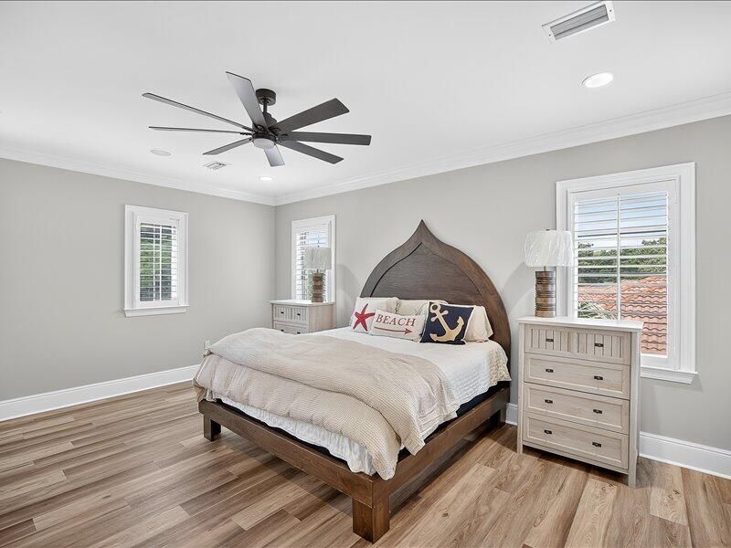 Bedroom, Interior, Recessed Lighting, Wood Texture Flooring