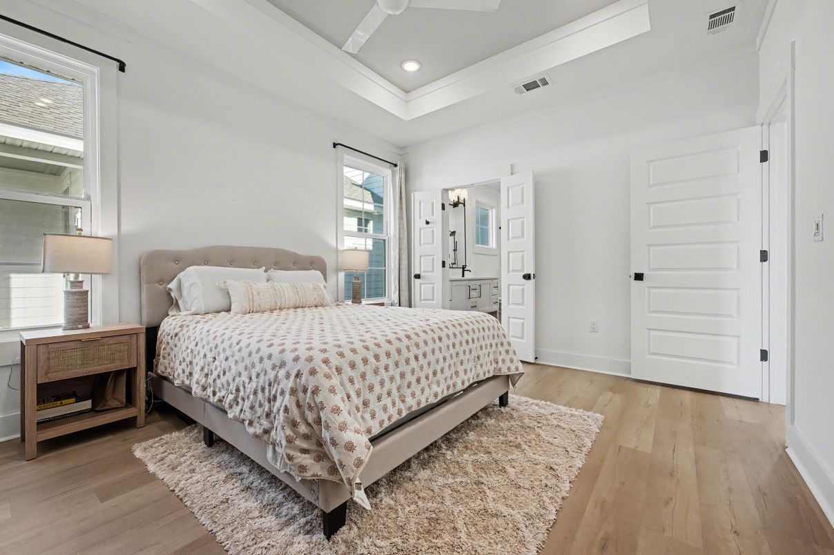 Bedroom, Interior, Recessed Lighting, Wood Texture Flooring