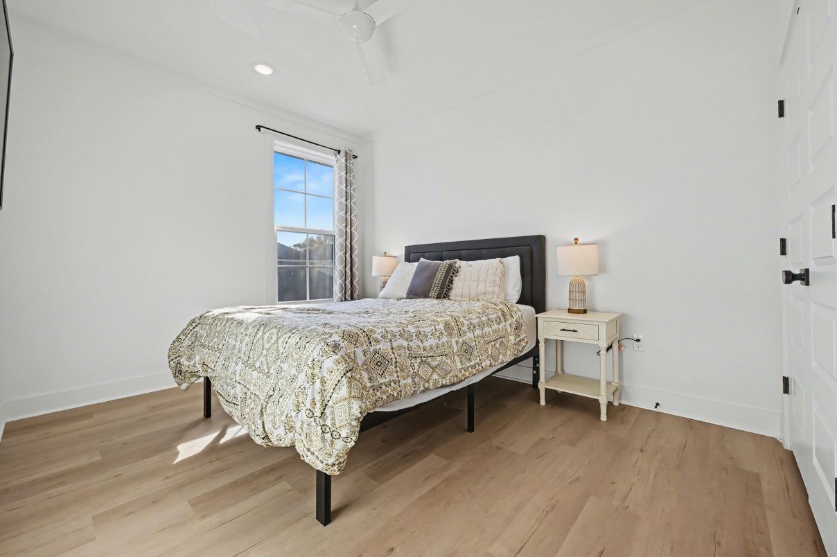 Bedroom, Interior, Recessed Lighting, Wood Texture Flooring