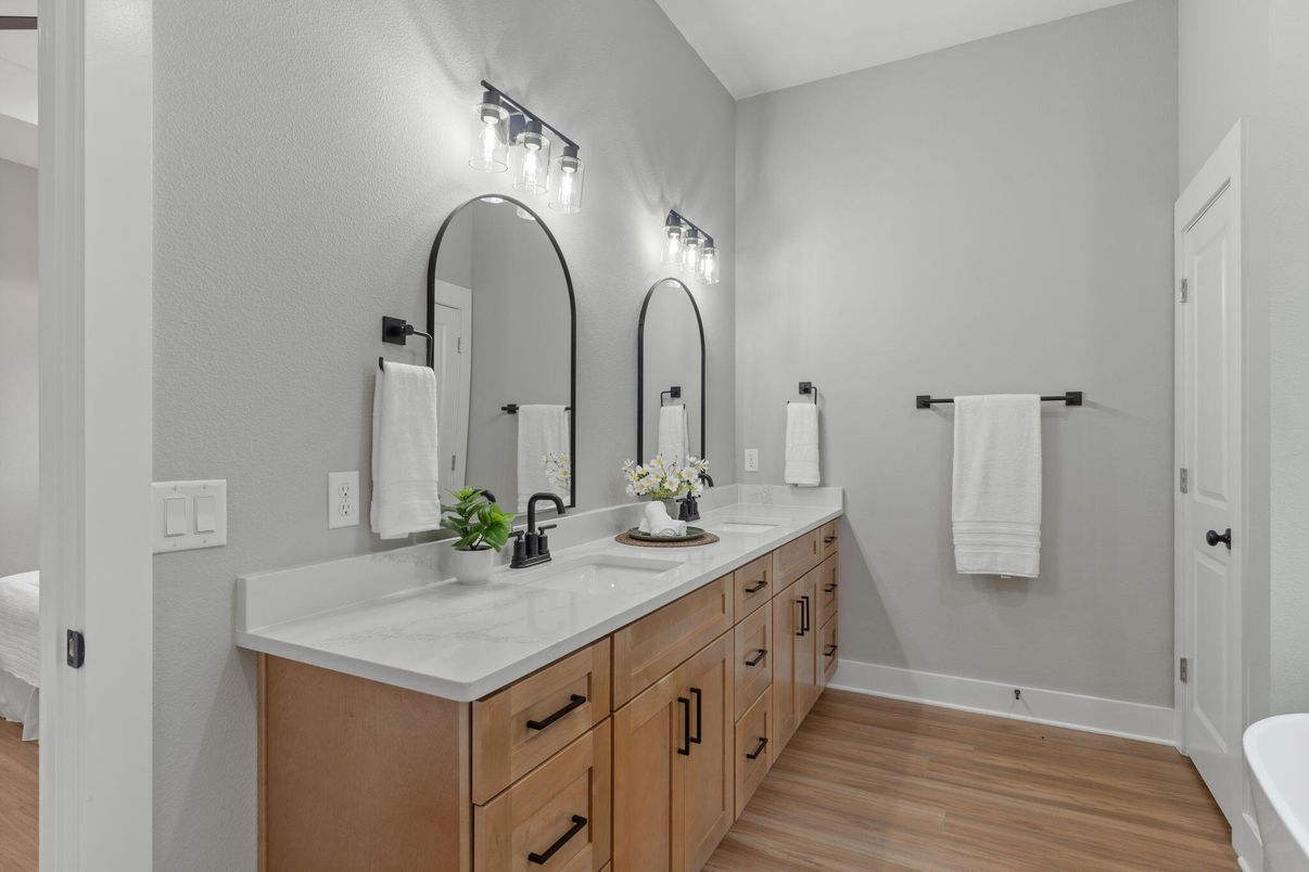 Bathroom, Dual Sink Vanities, Interior, Wood Texture Flooring