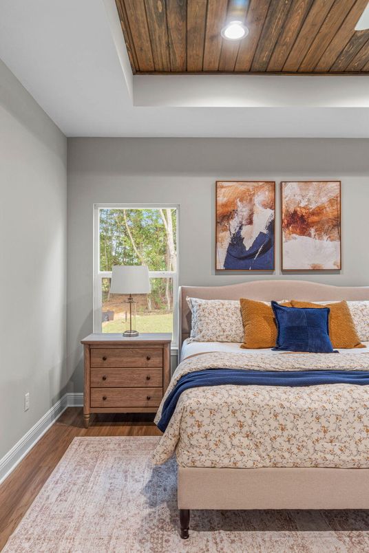 Bedroom, Interior, Recessed Lighting, Wooden Ceilings, Wood Texture Flooring