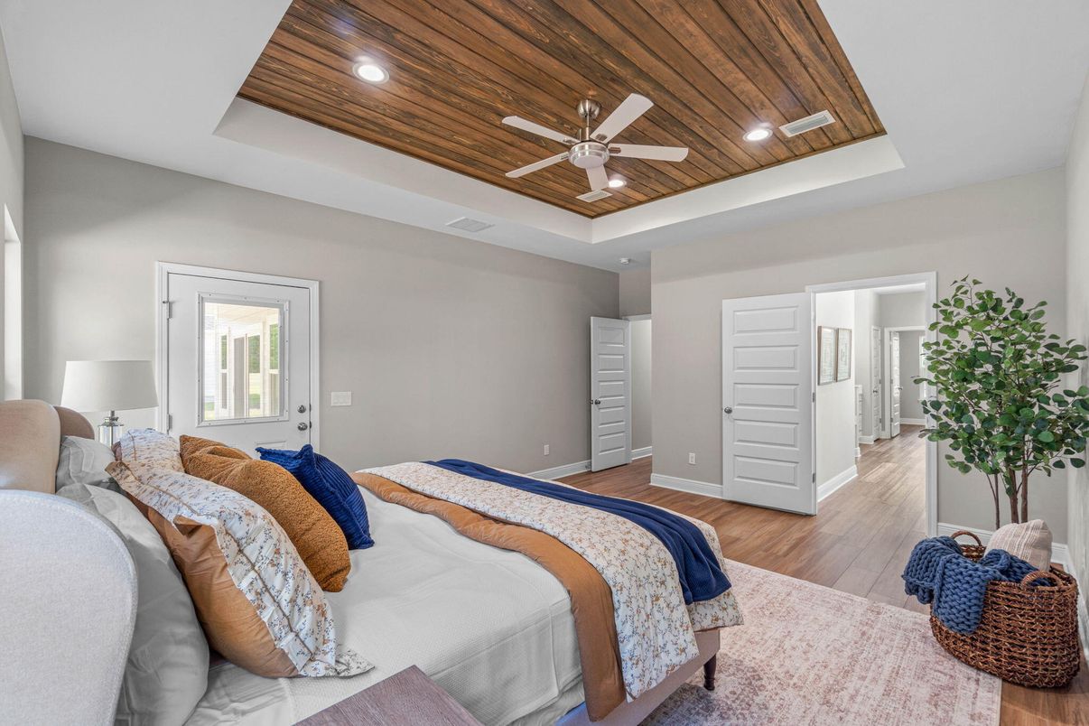 Bedroom, Interior, Recessed Lighting, Wooden Ceilings, Wood Texture Flooring