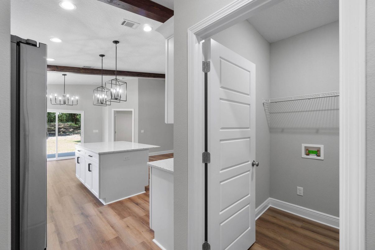 Interior, Kitchen, Pendant Lights, Recessed Lighting, Wood Texture Flooring