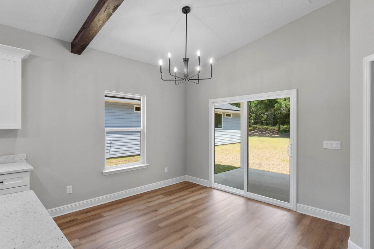 Chandelier, Empty room, Interior, Pendant Lights, Wooden Beams, Wood Texture Flooring