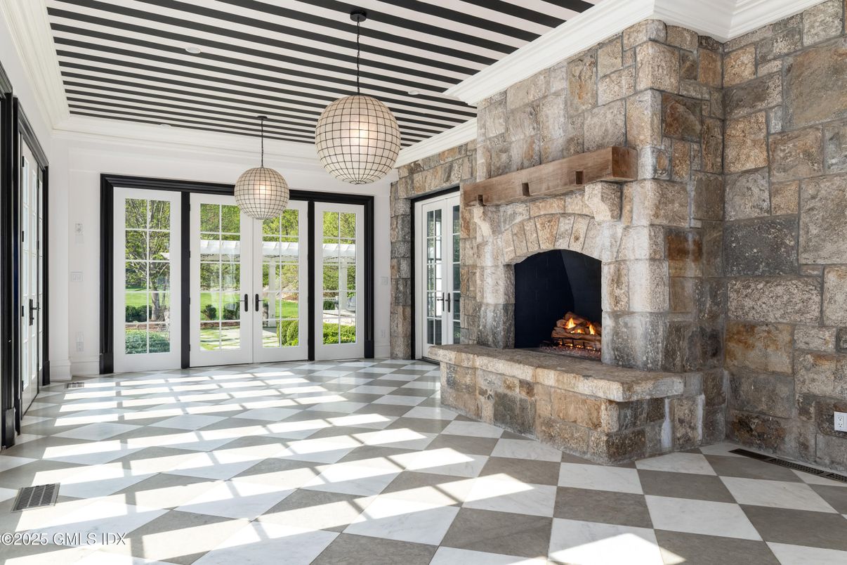 Fireplace, Interior, Pendant Lights, Stone Walls