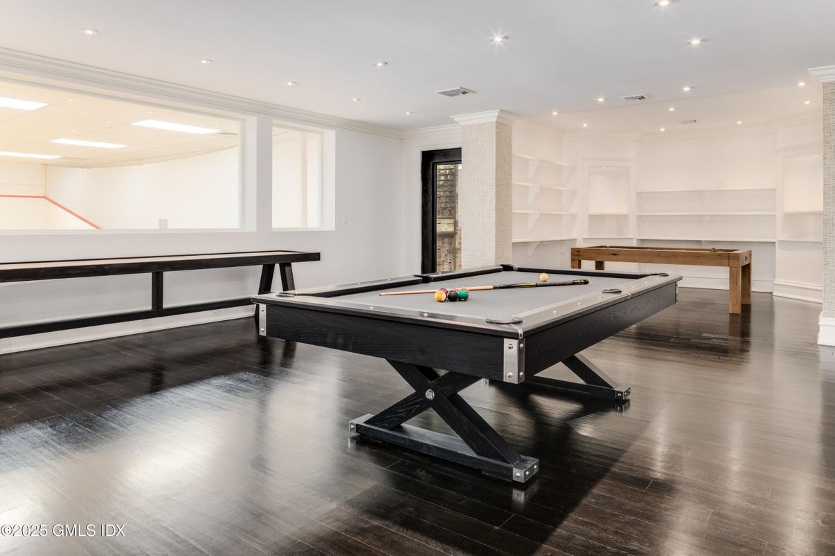 Billiard Table, Game Room, Interior, Recessed Lighting, Wood Texture Flooring