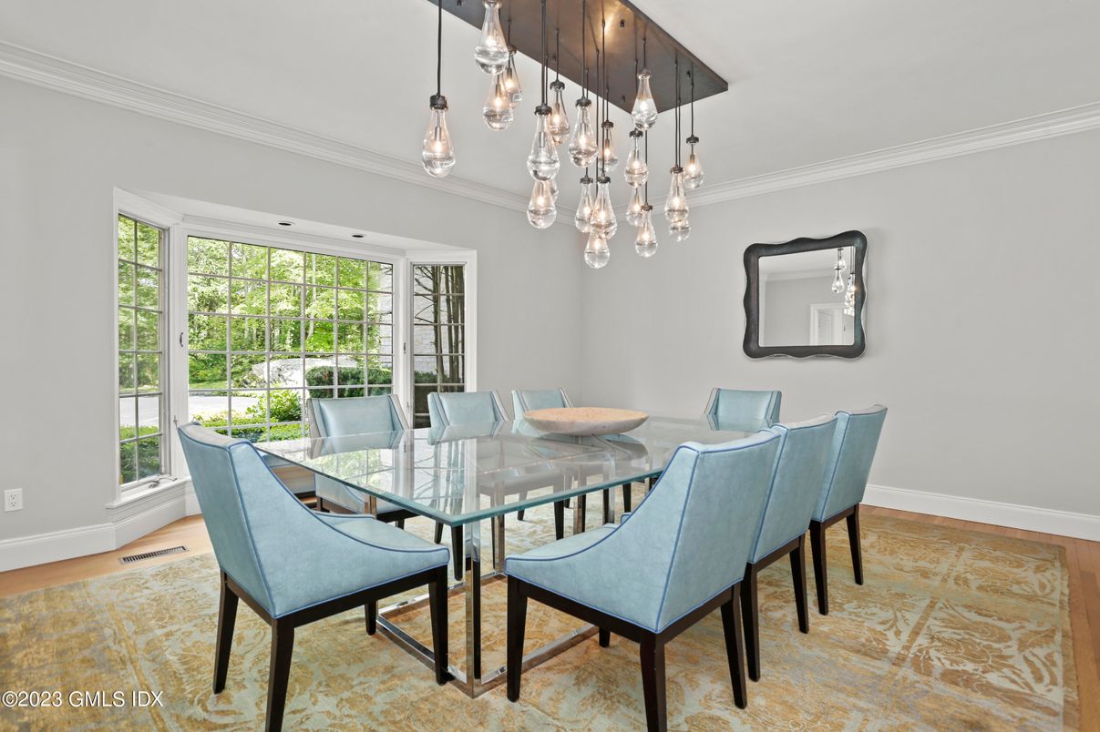 Dining room, Interior, Pendant Lights, Wood Texture Flooring