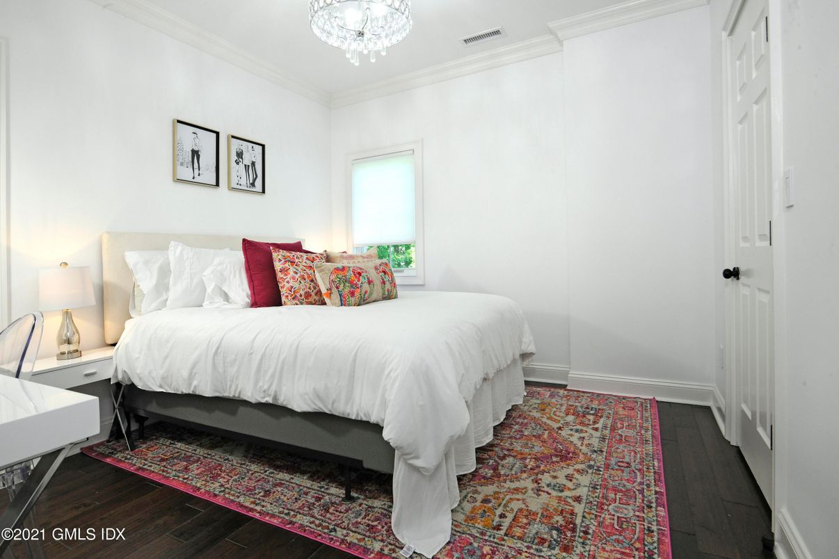 Bedroom, Chandelier, Interior, Wood Texture Flooring