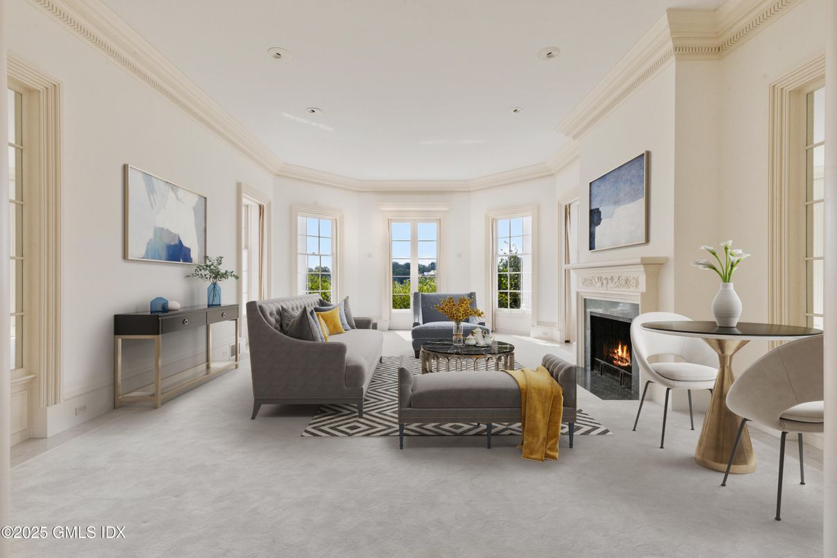 Dining room, Fireplace, Interior, Living room, Recessed Lighting