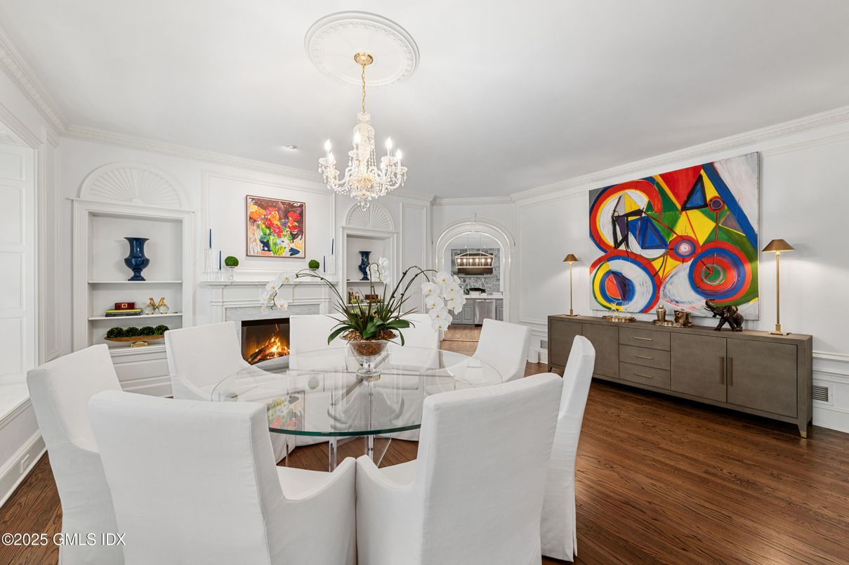 Chandelier, Dining room, Fireplace, Interior, Living room, Wood Texture Flooring