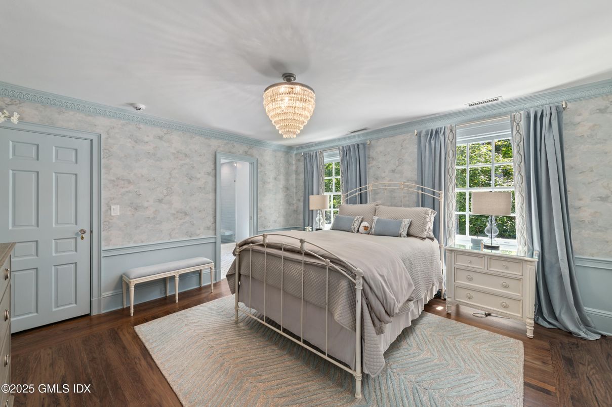 Bedroom, Chandelier, Interior, Wood Texture Flooring