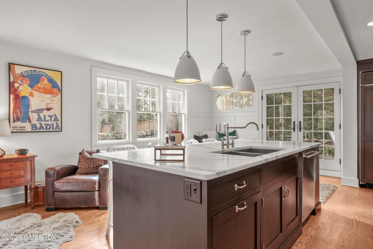 Interior, Kitchen, Pendant Lights, Recessed Lighting, Wood Texture Flooring