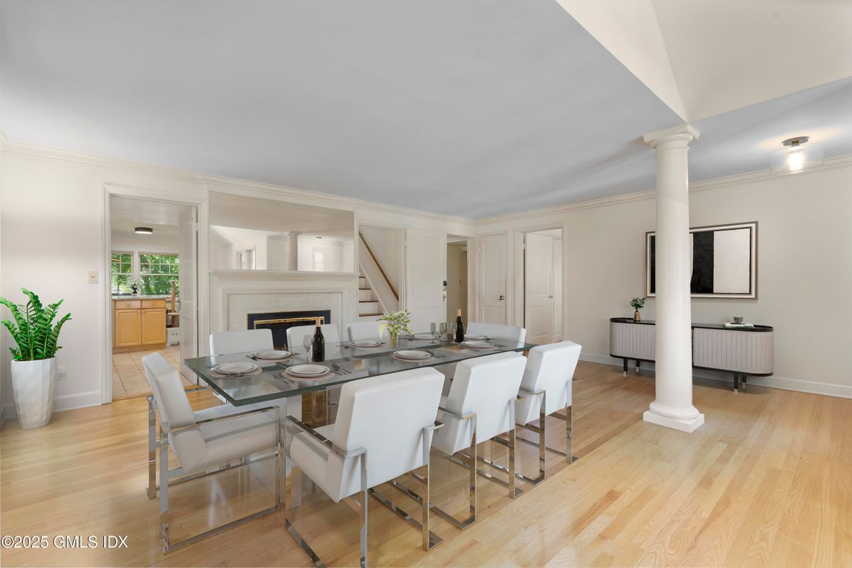 Dining room, Fireplace, Interior, Wood Texture Flooring