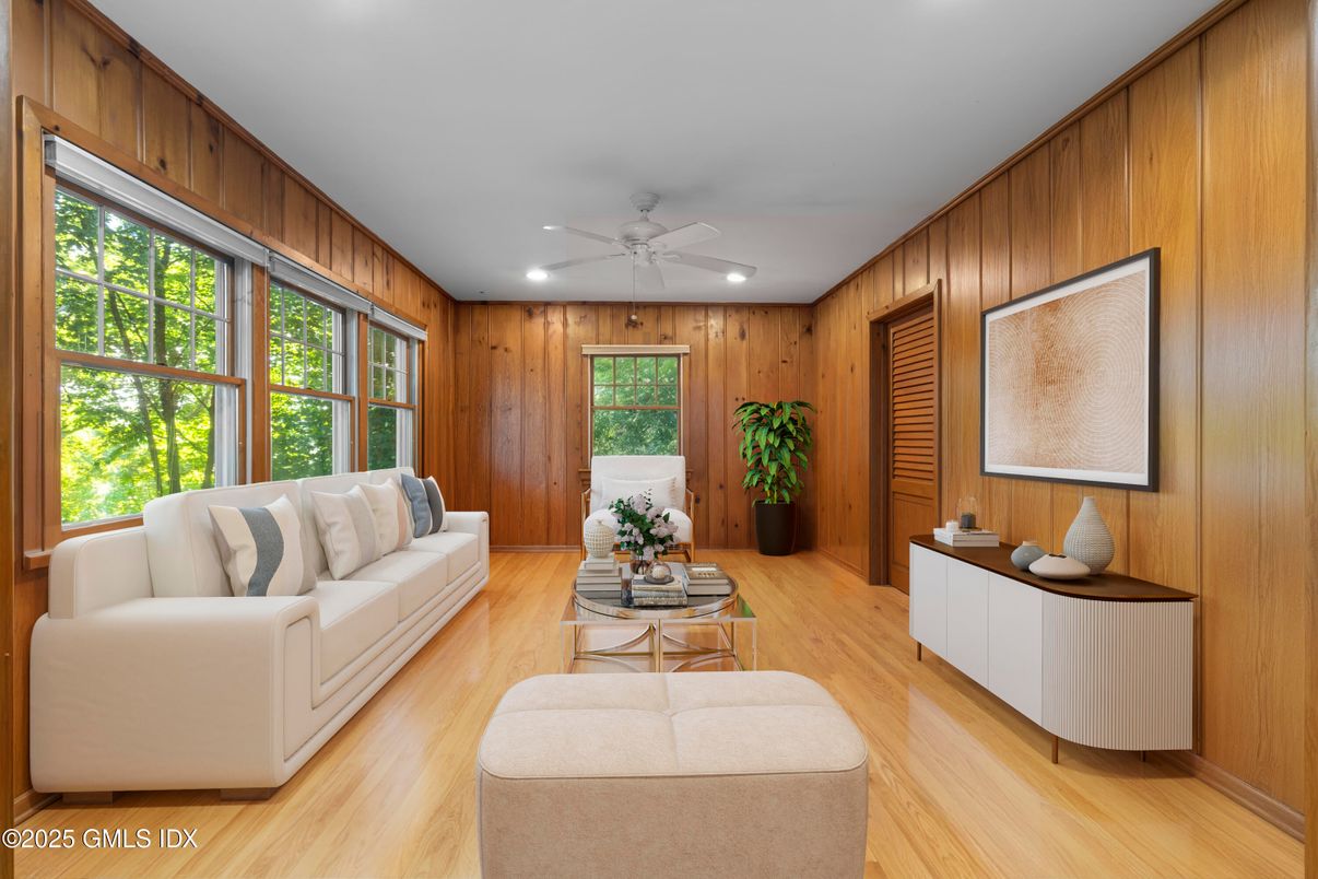 Interior, Living room, Recessed Lighting, Wood Texture Flooring, Wooden Walls
