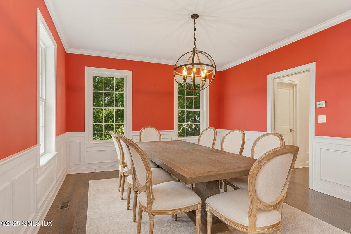 Chandelier, Dining room, Interior, Wood Texture Flooring