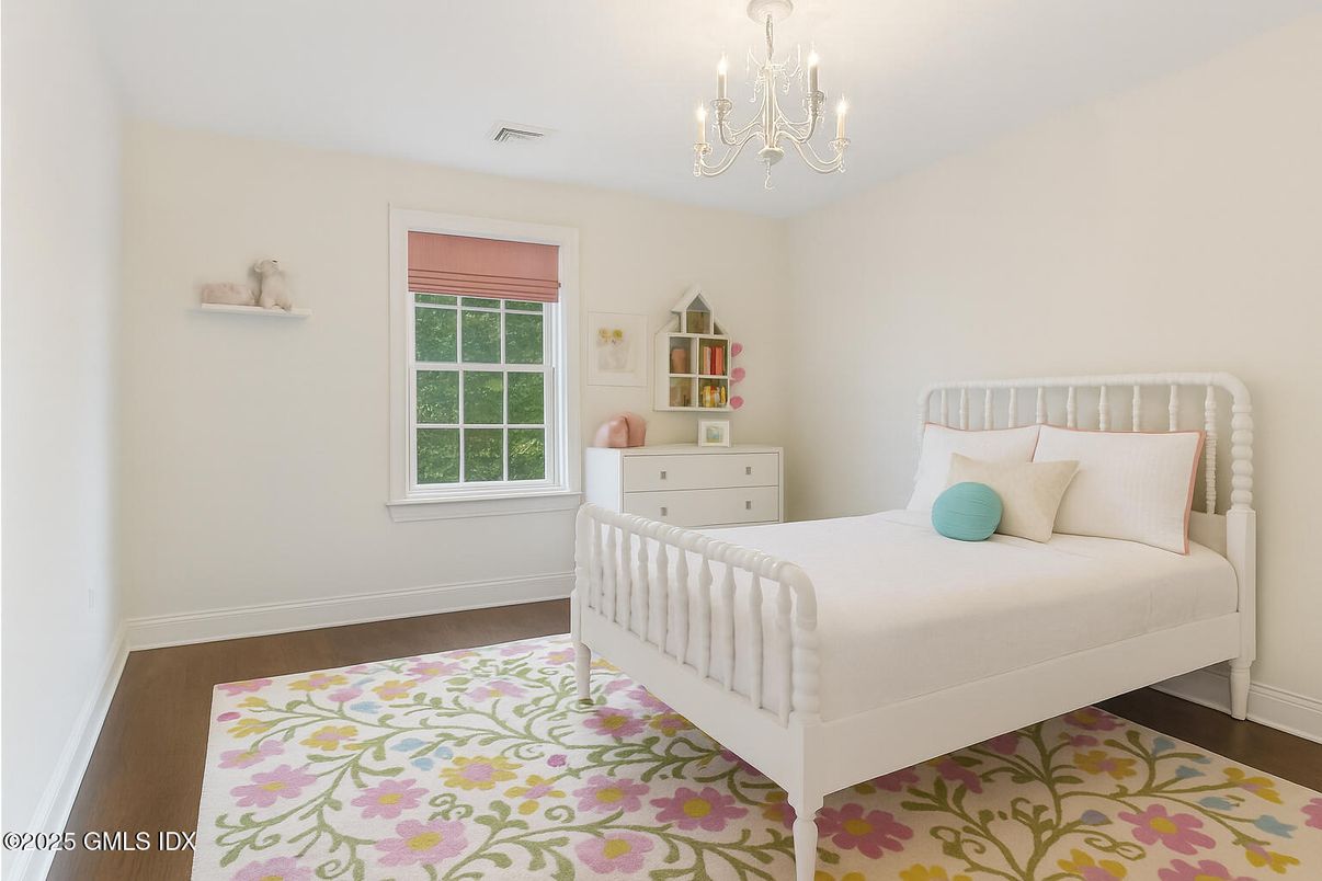 Bedroom, Chandelier, Interior, Wood Texture Flooring