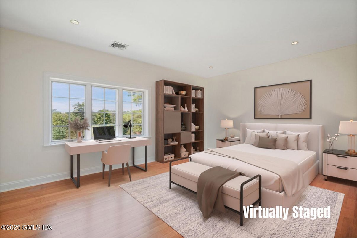 Bedroom, Home Office, Interior, Recessed Lighting, Wood Texture Flooring