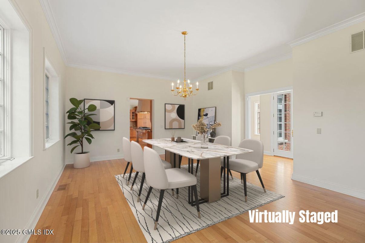 Chandelier, Dining room, Interior, Pendant Lights, Wood Texture Flooring