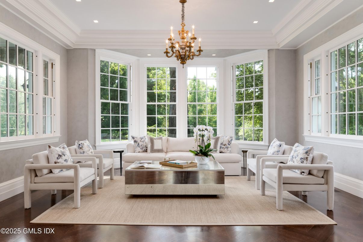 Chandelier, Interior, Living room, Recessed Lighting, Wood Texture Flooring