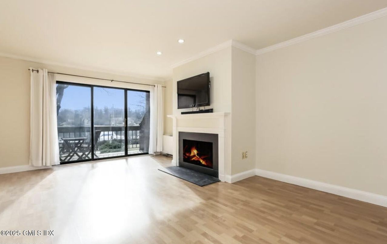 Empty room, Fireplace, Interior, Recessed Lighting, Wood Texture Flooring