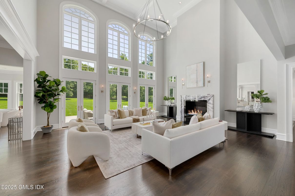 Fireplace, Interior, Living room, Pendant Lights, Wood Texture Flooring