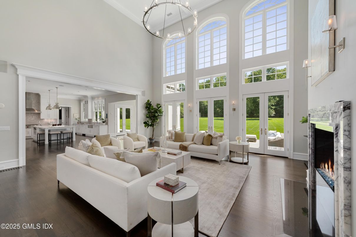 Dining room, Fireplace, Interior, Kitchen, Living room, Pendant Lights, Wood Texture Flooring