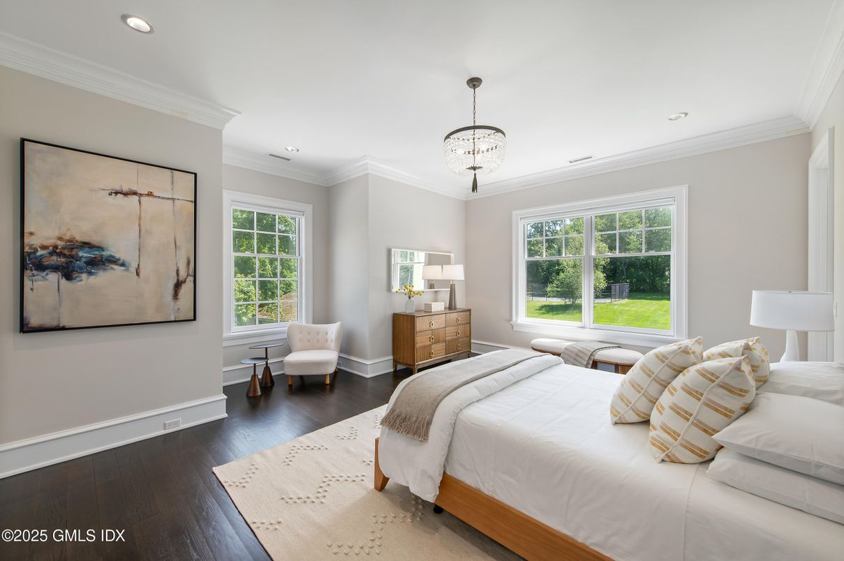 Bedroom, Interior, Pendant Lights, Recessed Lighting, Wood Texture Flooring