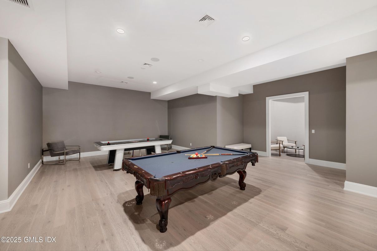 Billiard Table, Game Room, Interior, Recessed Lighting, Wood Texture Flooring