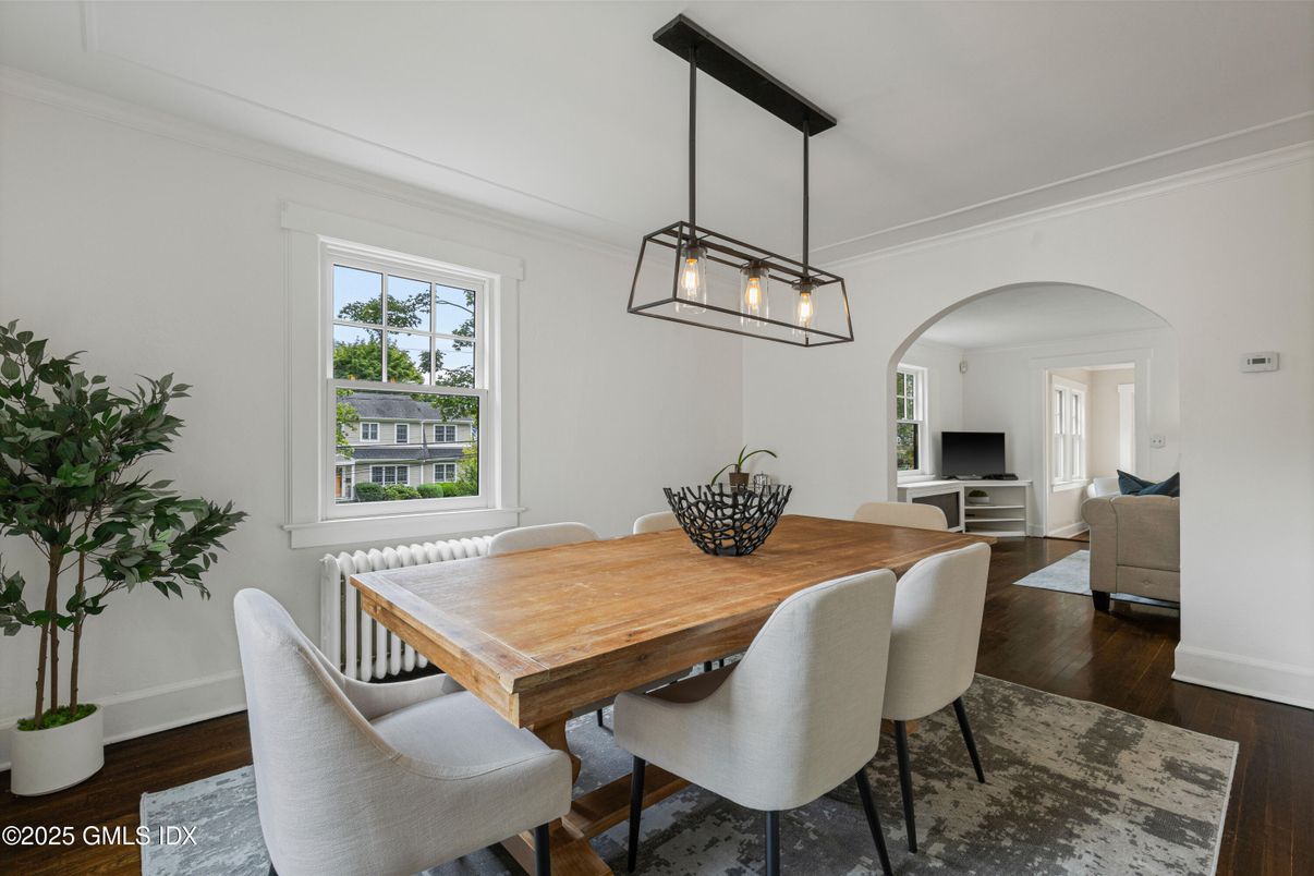 Dining room, Interior, Pendant Lights, Wood Texture Flooring