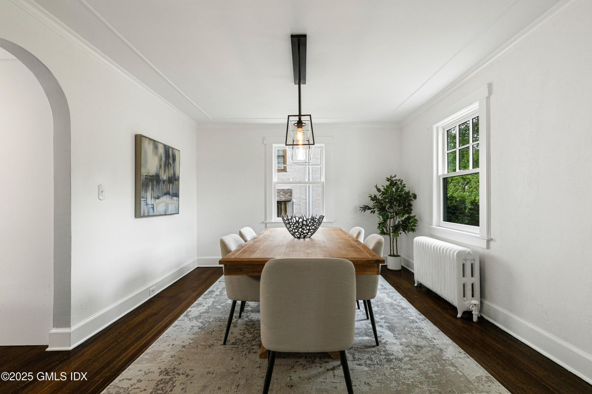 Dining room, Interior, Pendant Lights, Wood Texture Flooring