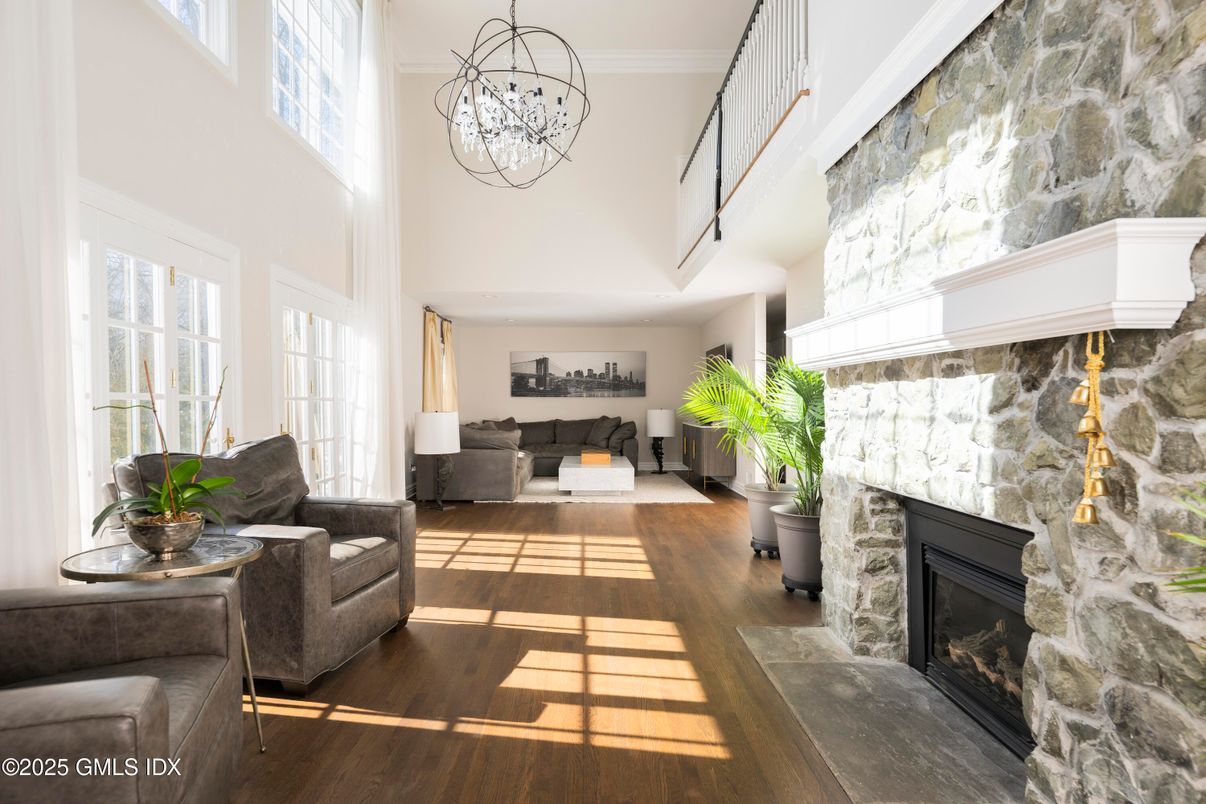 Fireplace, Interior, Living room, Pendant Lights, Wood Texture Flooring